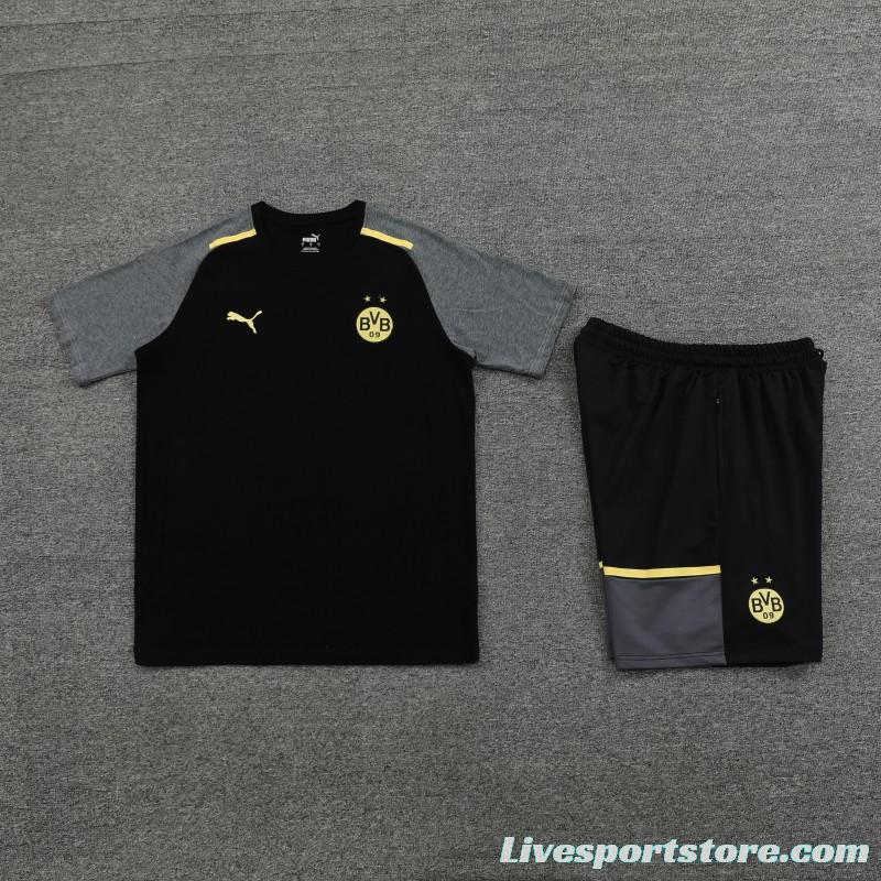 23/24 Borussia Dortmund Black/Grey Cotton Short Sleeve Jersey+Shorts