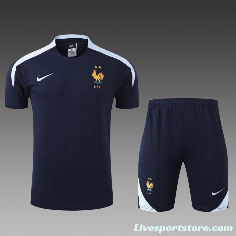 2024 France Cotton Navy Short Sleeve Jersey+Shorts