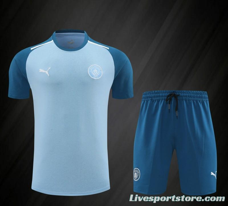 23/24 Manchester City Blue Cotton Short Sleeve Jersey+Shorts