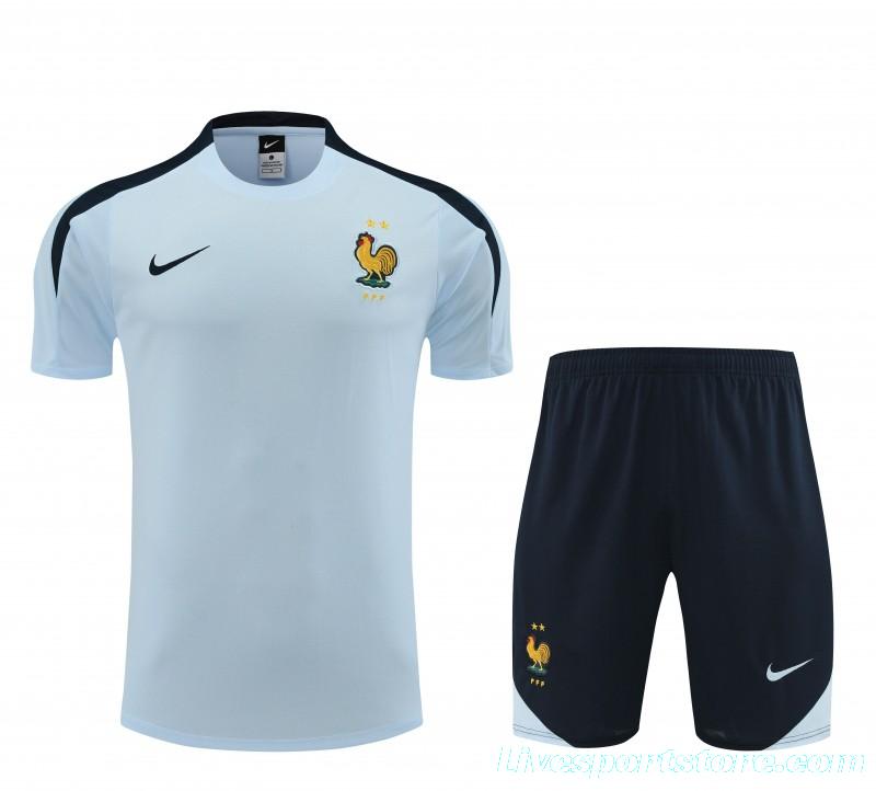 2024 France Light Blue Cotton Short Sleeve Jersey+Shorts