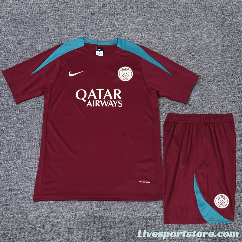 23/24 PSG Wine Cotton Short Sleeve Jersey+Shorts