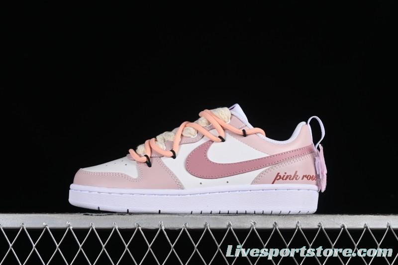 Nike Court Borough Rose Pink Customized  Non-Slip Wear-Resistant Low-Top Sneakers