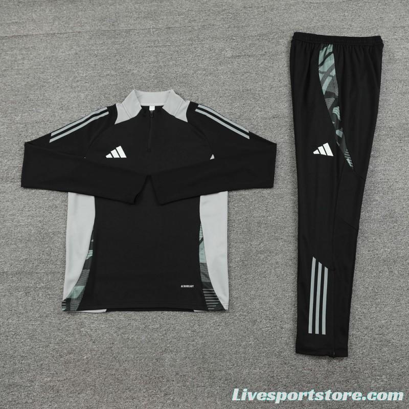 2024 Adidas Black/Grey Half Zipper Jacket +Long Pants