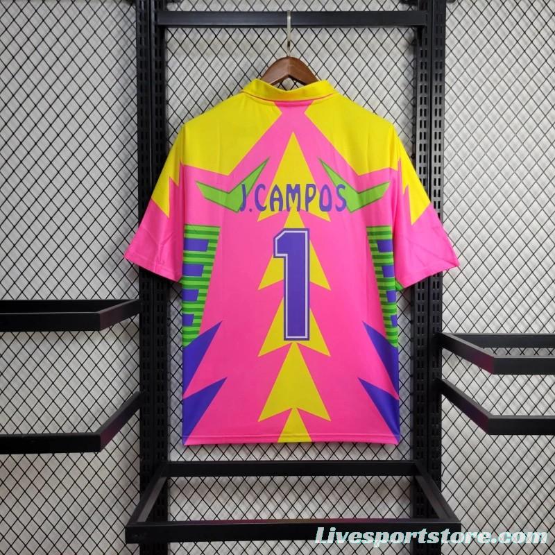 Retro 1998 Mexico Goalkeeper CAMPOS 1 WORLD CUP CAMPOS 1 Home Pink Jersey