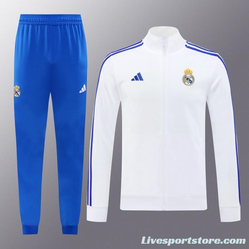 24/25 Real Madrid White Full Zipper Jacket +Long Pants