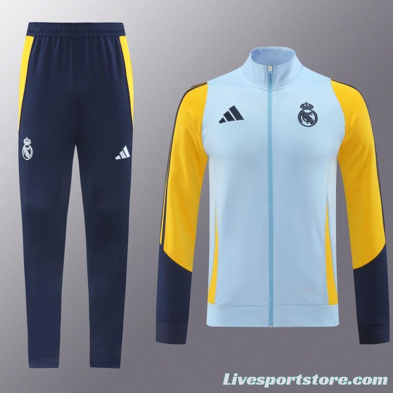 24/25 Real Madrid Light Blue/Yellow Full Zipper Jacket +Long Pants