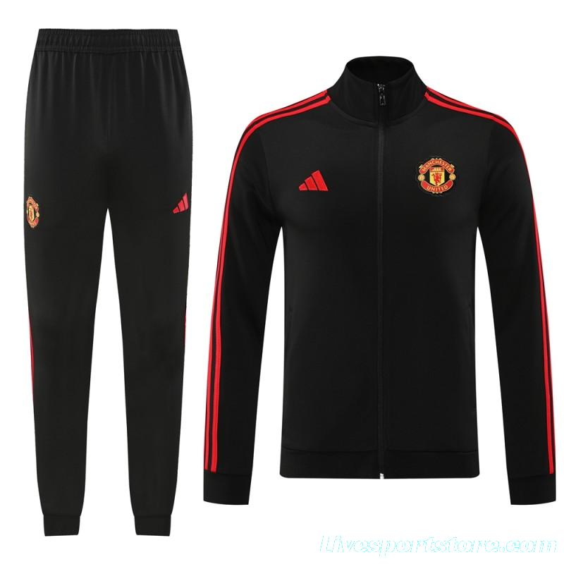 24/25 Manchester United Black Full Zipper Jacket +Long Pants