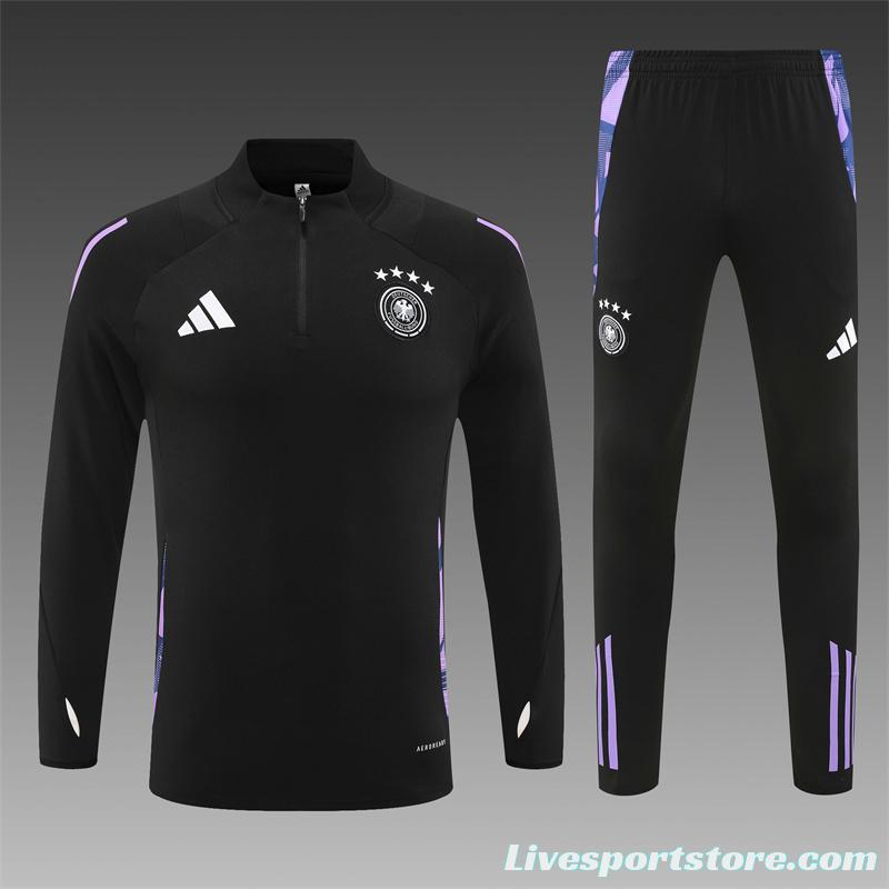 2024 Germany Black Half Zipper Jacket+Long Pants