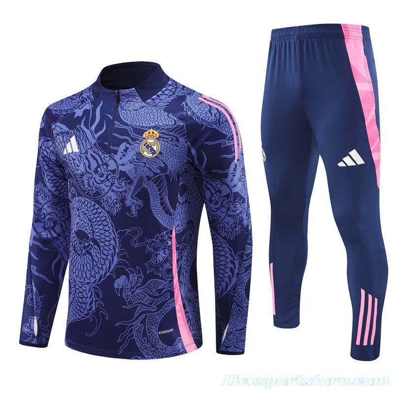 24/25 Real Madrid Navy Dragon Half Zipper Jacket+Long Pants