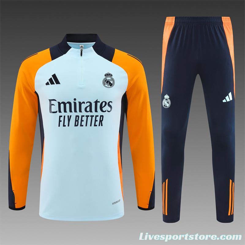 24/25 Real Madrid Light Blue/Orange Half Zipper Jacket+Long Pants