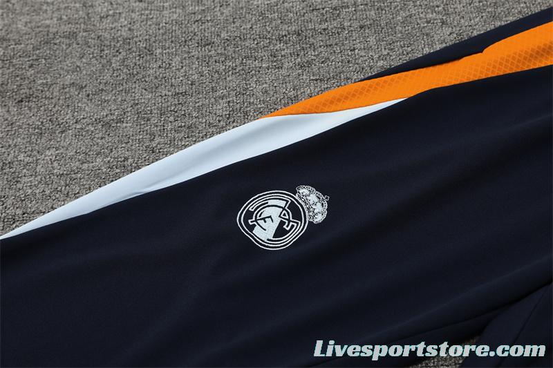 24/25 Real Madrid White/Navy/Orange Half Zipper Jacket+Long Pants