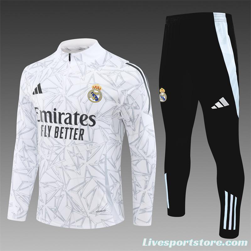 24/25 Real Madrid White Special Half Zipper Jacket+Long Pants