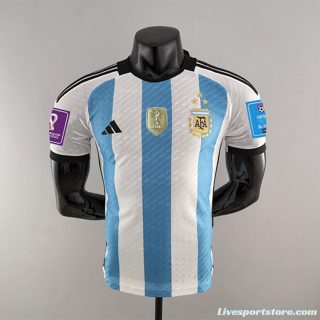 Player Version 3 Stars 2022 Argentina Home Jersey With World Cup Champion Patches