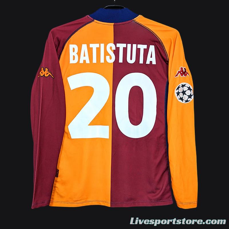 Retro 00/01 AS Roma Home Long Sleeve Jersey With Champion Patches