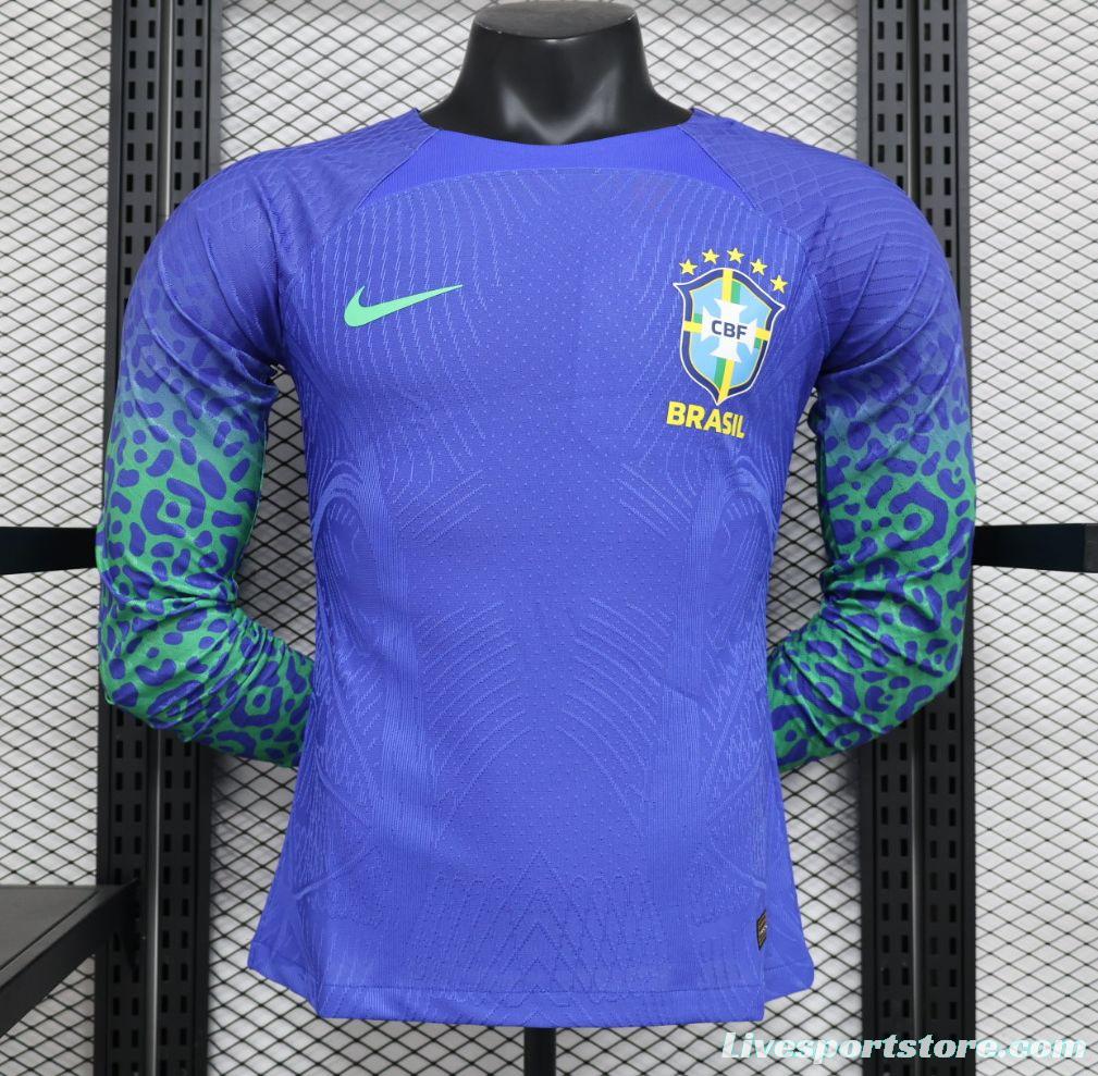 Player Version 2022 Brazil Away Blue Long Sleeve Jersey