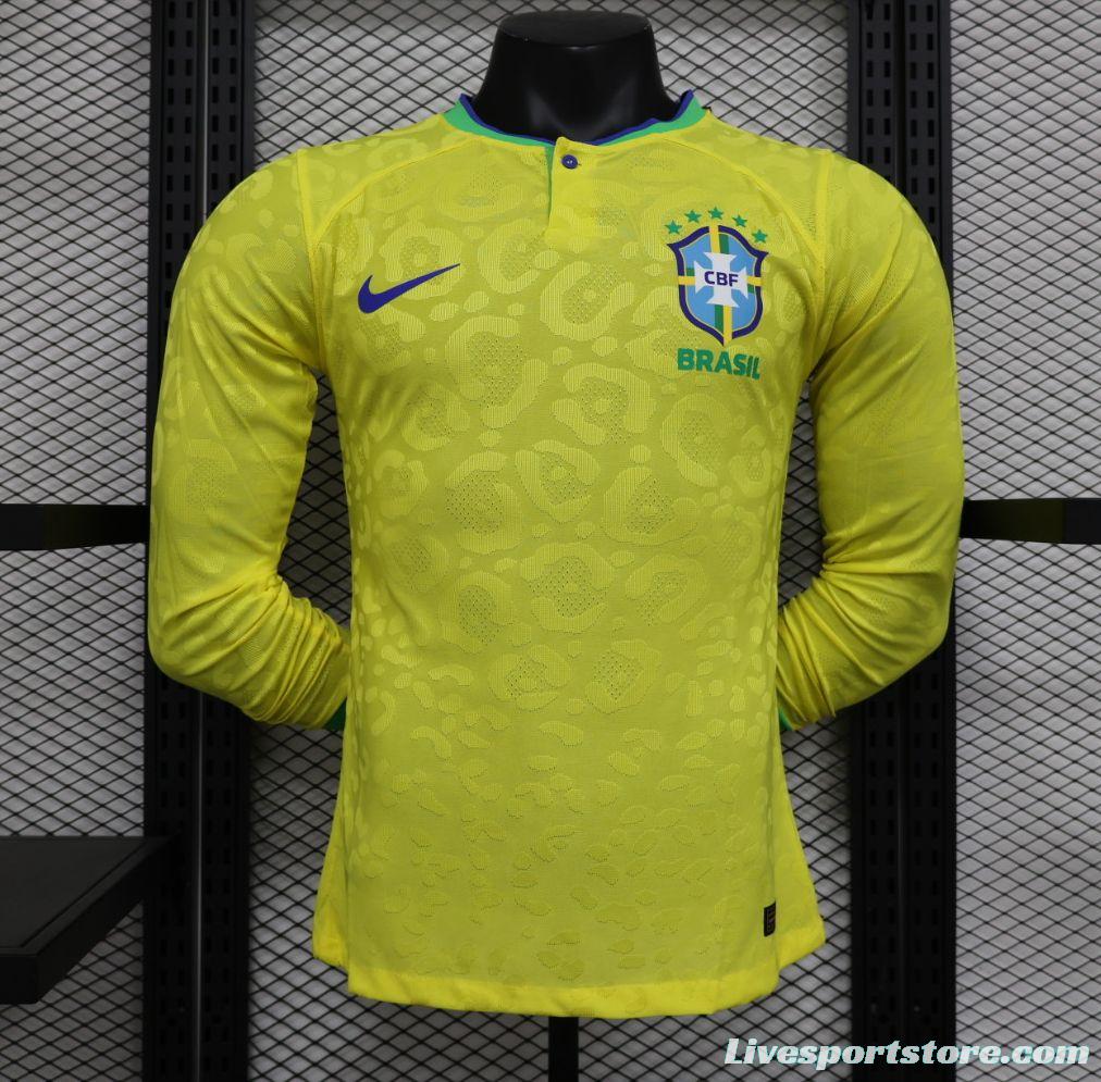 Player Version 2022 Brazil Home Long Sleeve Jersey