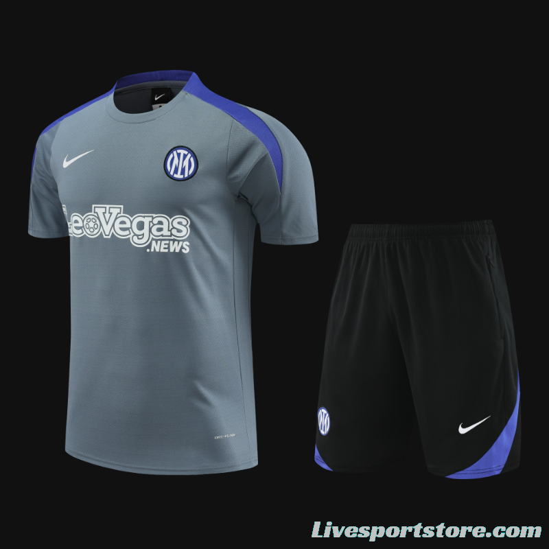 24/25 Inter Milan Grey Short Sleeve Jeresy+Shorts