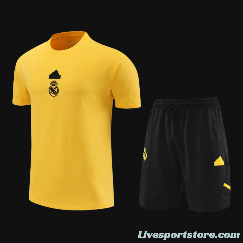 23/24 Real Madrid Yellow Cotton Short Sleeve Jersey+Shorts