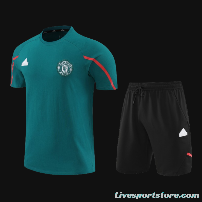 23/24 Manchester United Green Cotton Short Sleeve Jersey+Shorts