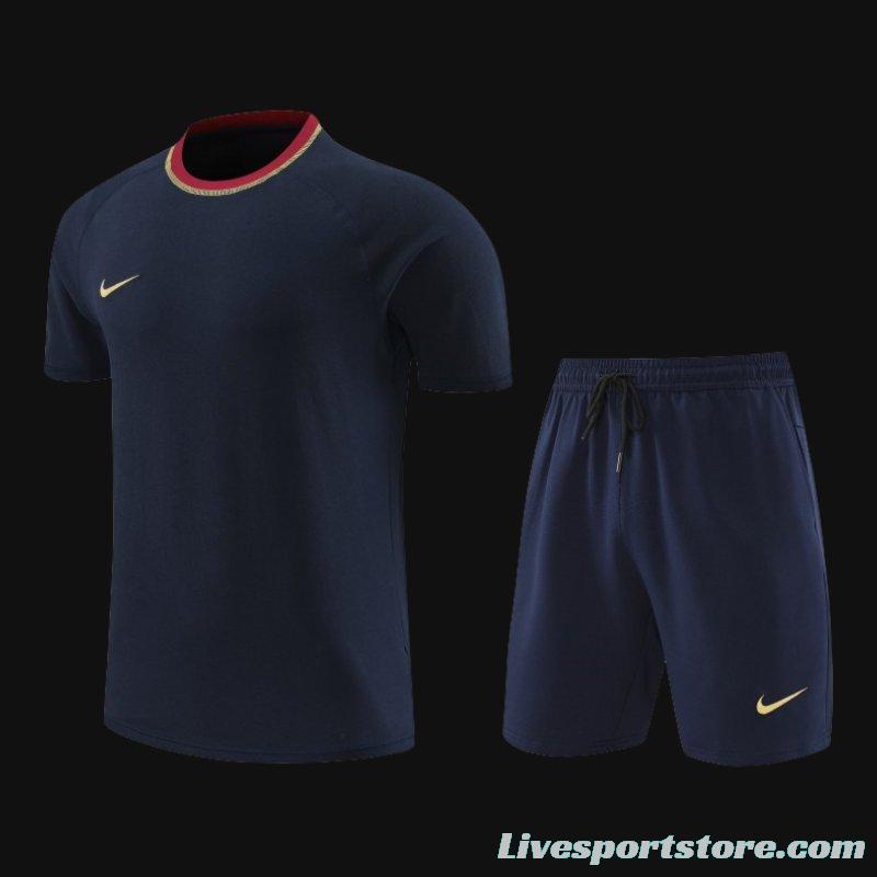 2024 Nike Navy Cotton Short Sleeve Jersey+Shorts