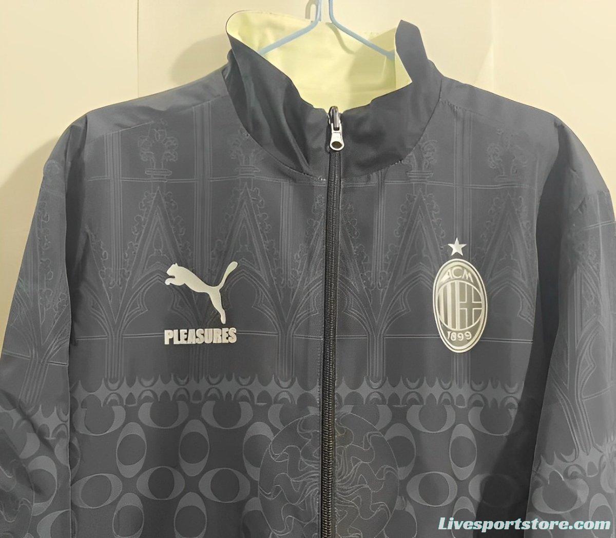 23/24 AC Milan PLEASURES Black/White Reversible Full Zipper Jacket