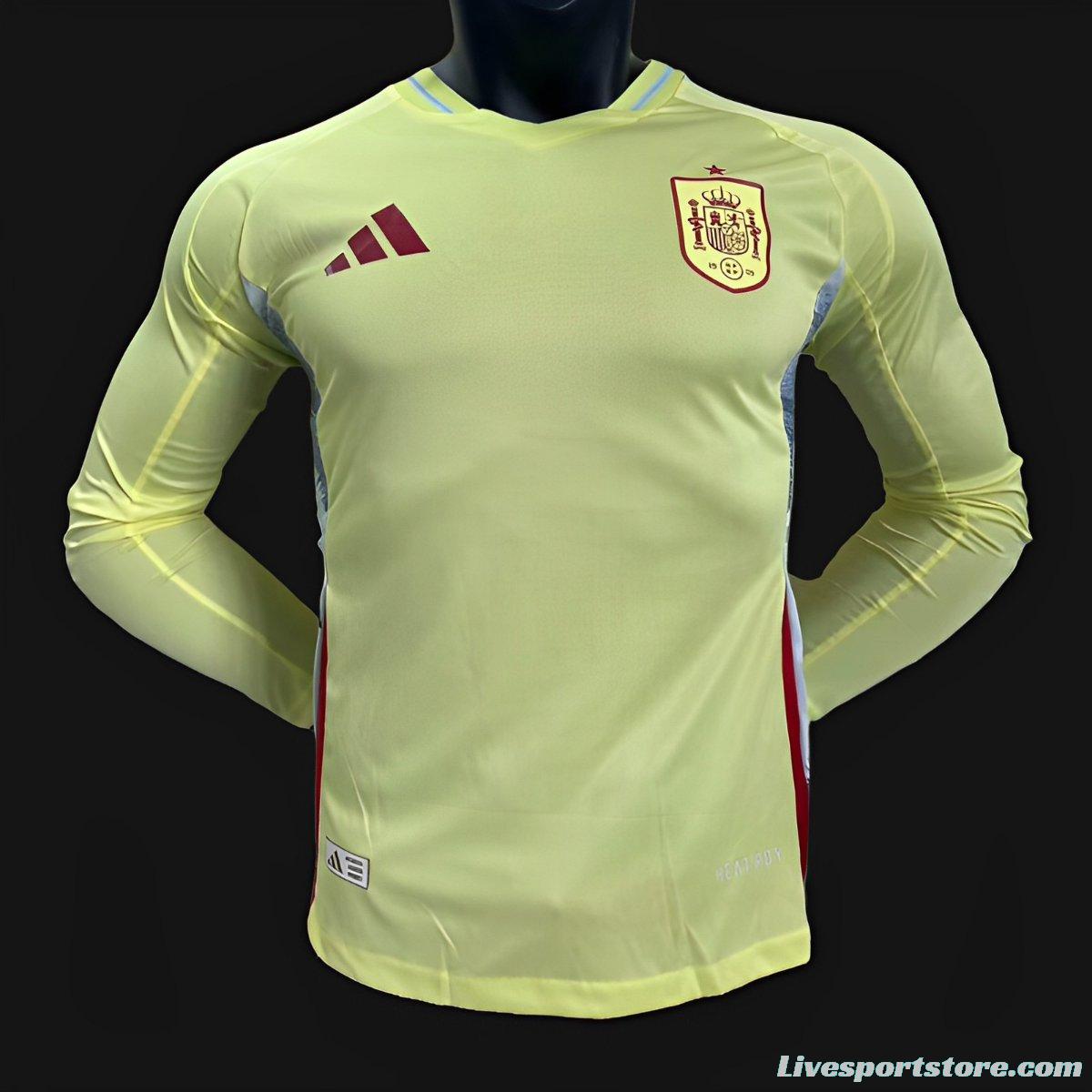 Player Version 2024 Spain Away Yellow Long Sleeve Jersey